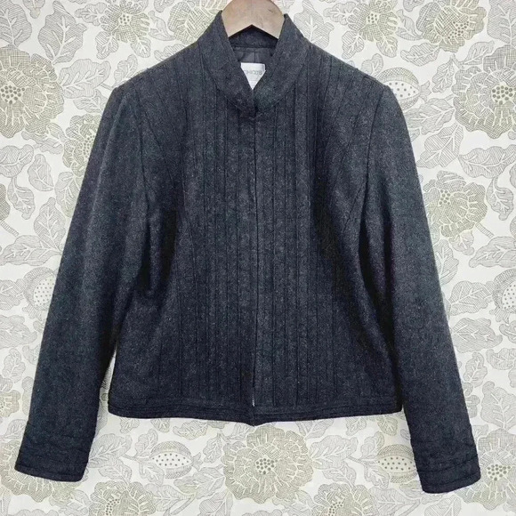 Chico's Wool Blend Mock neck Women's Blazer 1/8 Black/ Gray 3487C - Picture 1 of 8